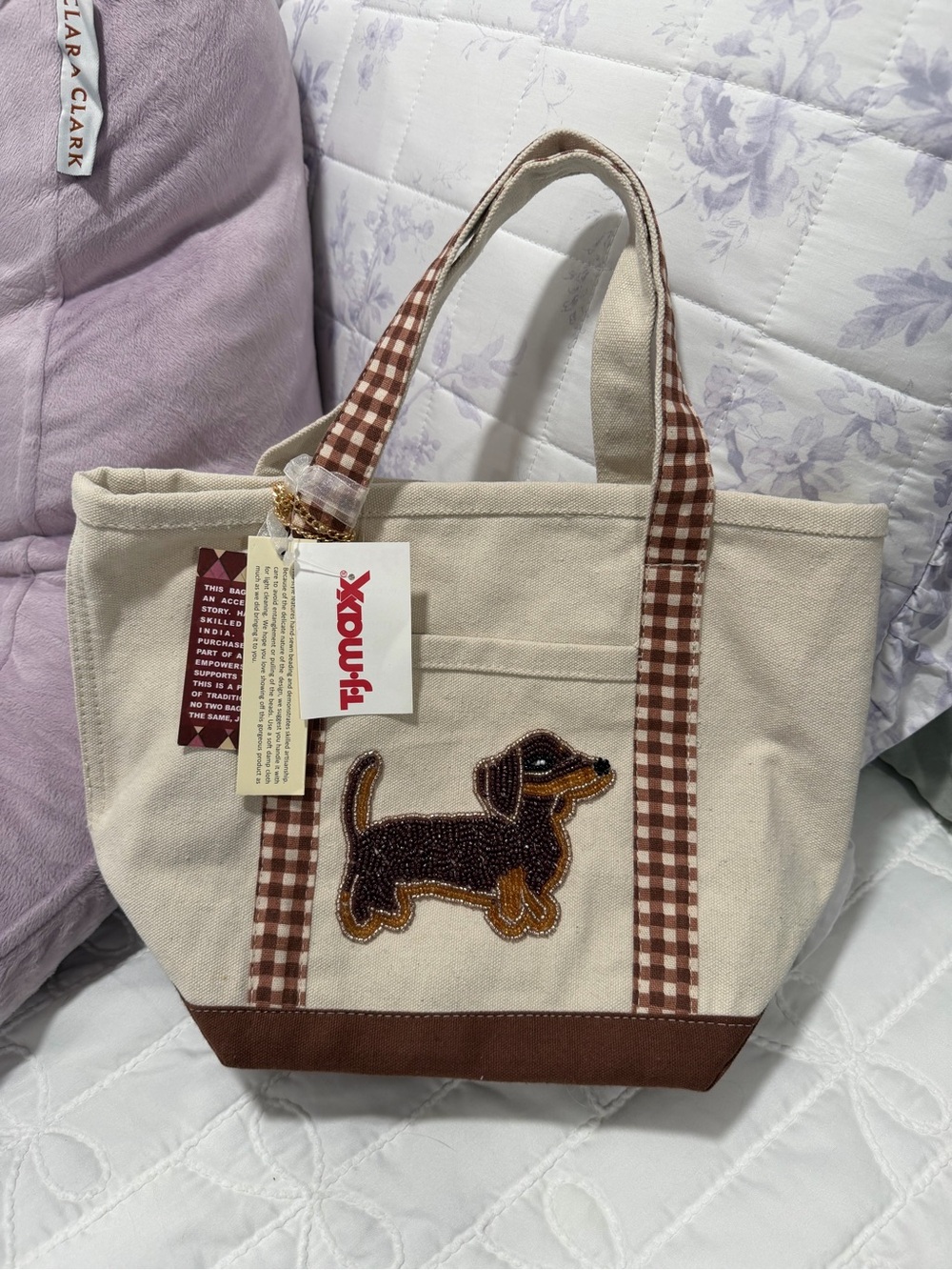 T.J.Maxx Brown Beaded Dachshund Tote Accent